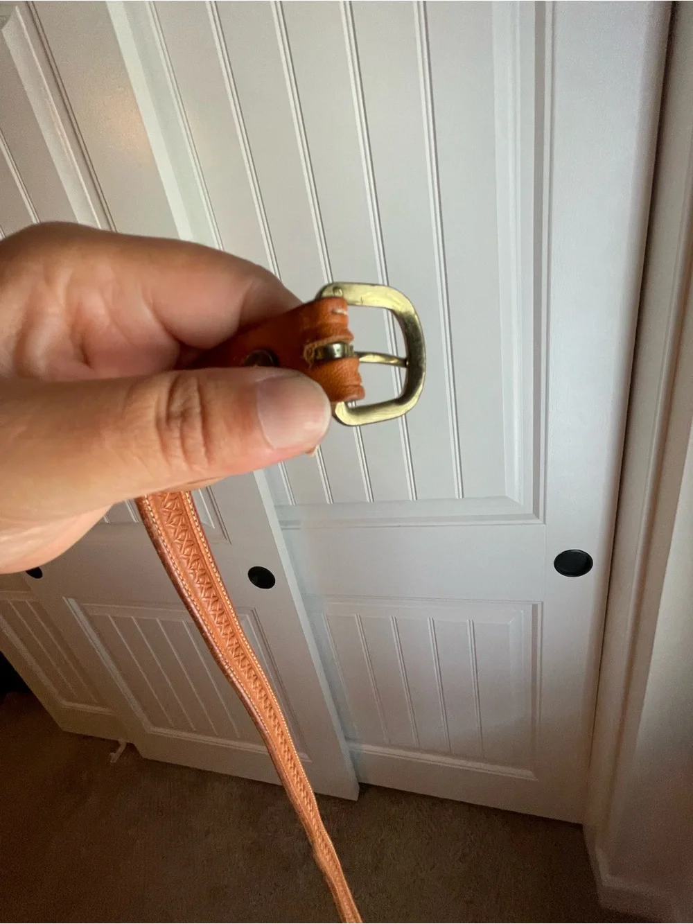 Vintage Brown Leather Belt with Sterling Silver & 10k gold monogrammed tip
